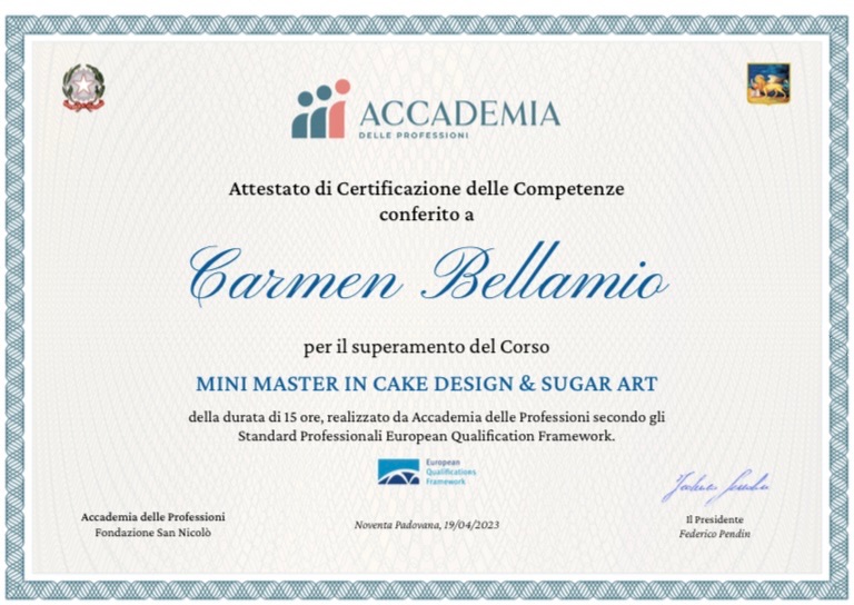 Attestato Mini Master in Cake Design e Sugar Art
